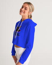Load image into Gallery viewer, Crop top royal blue hoodie black original logo Women's Cropped Hoodie