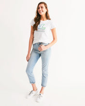 Load image into Gallery viewer, Women's Designer T-shirt highlighter blue and green logo Women's Tee