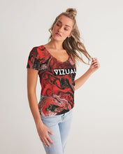Load image into Gallery viewer, Red and Black Ink Color Base V-neck T-Shirt Women's V-Neck Tee