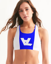 Load image into Gallery viewer, White & blue sports bra orig. logo W&B Stripe Yoga Pants Women's Seamless Sports Bra