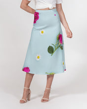 Load image into Gallery viewer, Pink rose and daisy Women's A-Line Midi Skirt