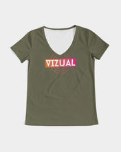 Load image into Gallery viewer, Forest Green Optical Illusion Women's V-neck T-Shirt Women's V-Neck Tee