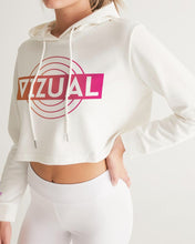 Load image into Gallery viewer, Vizualfulllogo  crop top hoodie White Women's Cropped Hoodie