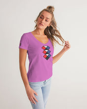 Load image into Gallery viewer, 3 Diamonds Collection Pink V-neck Women's V-Neck Tee