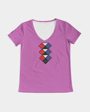 Load image into Gallery viewer, 3 Diamonds Collection Pink V-neck Women's V-Neck Tee