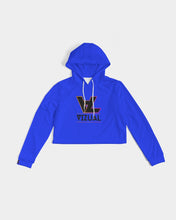 Load image into Gallery viewer, Crop top royal blue hoodie black original logo Women's Cropped Hoodie