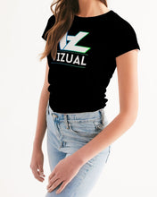 Load image into Gallery viewer, Women's Black Designer T-shirt highlighter blue&green logo Women's Tee