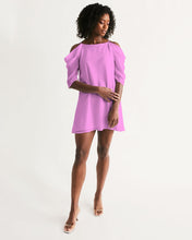 Load image into Gallery viewer, Pink off shoulder A dress Women's Open Shoulder A-Line Dress