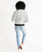 Load image into Gallery viewer, "Vizúal on Repeat" Logo Bomber Jacket  white Women's Bomber Jacket