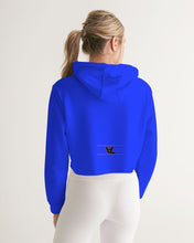 Load image into Gallery viewer, Crop top royal blue hoodie black original logo Women's Cropped Hoodie