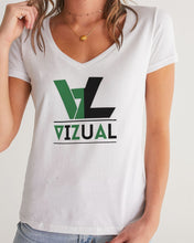 Load image into Gallery viewer, Women's V-neck T-Shirt Celtic Green and Black Logo Women's V-Neck Tee