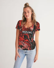 Load image into Gallery viewer, Red and Black Ink Color Base V-neck T-Shirt Women's V-Neck Tee