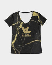 Load image into Gallery viewer, black and gold Women's V-Neck Tee