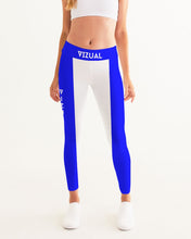 Load image into Gallery viewer, White & blue sports bra orig. logo W&B Stripe Yoga Pants Women's Yoga Pants