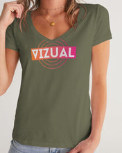 Load image into Gallery viewer, Forest Green Optical Illusion Women's V-neck T-Shirt Women's V-Neck Tee
