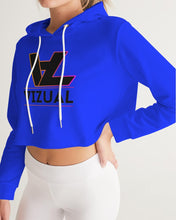 Load image into Gallery viewer, Crop top royal blue hoodie black original logo Women's Cropped Hoodie