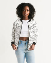 Load image into Gallery viewer, "Vizúal on Repeat" Logo Bomber Jacket  white Women's Bomber Jacket