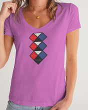 Load image into Gallery viewer, 3 Diamonds Collection Pink V-neck Women's V-Neck Tee