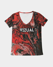 Load image into Gallery viewer, Red and Black Ink Color Base V-neck T-Shirt Women's V-Neck Tee