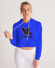 Load image into Gallery viewer, Crop top royal blue hoodie black original logo Women's Cropped Hoodie