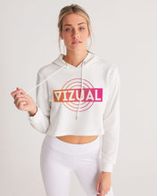 Load image into Gallery viewer, Vizualfulllogo  crop top hoodie White Women's Cropped Hoodie