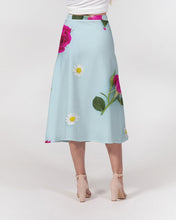 Load image into Gallery viewer, Pink rose and daisy Women's A-Line Midi Skirt