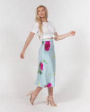 Load image into Gallery viewer, Pink rose and daisy Women's A-Line Midi Skirt