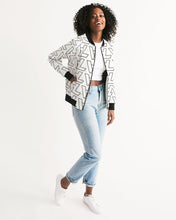 Load image into Gallery viewer, "Vizúal on Repeat" Logo Bomber Jacket  white Women's Bomber Jacket