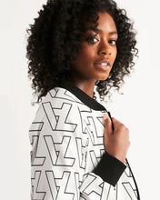 Load image into Gallery viewer, "Vizúal on Repeat" Logo Bomber Jacket  white Women's Bomber Jacket