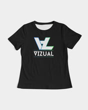 Load image into Gallery viewer, Women&#39;s Black Designer T-shirt highlighter blue&amp;green logo Women&#39;s Tee
