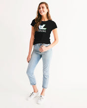 Load image into Gallery viewer, Women&#39;s Black Designer T-shirt highlighter blue&amp;green logo Women&#39;s Tee
