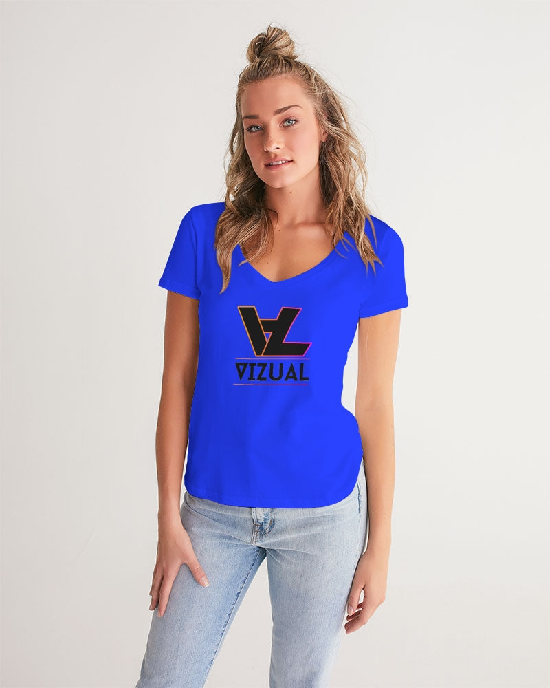 Women's V-neck Designer T-shirt royal blue Women's V-Neck Tee