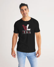 Load image into Gallery viewer, Black Designer T-shirt with Carmine Red and White Logo Men&#39;s Tee
