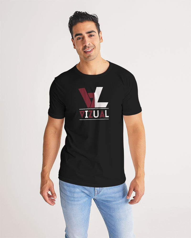 Black Designer T-shirt with Carmine Red and White Logo Men's Tee