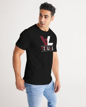 Load image into Gallery viewer, Black Designer T-shirt with Carmine Red and White Logo Men&#39;s Tee
