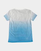 Load image into Gallery viewer, Women&#39;s White &amp; Ocean Blue Ombre V-neck T-Shirt Women&#39;s V-Neck Tee
