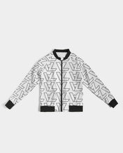 Load image into Gallery viewer, &quot;Vizúal on Repeat&quot; Logo Bomber Jacket  white Women&#39;s Bomber Jacket
