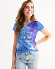 Load image into Gallery viewer, Blue and purple tie dye women&#39;s designer T-shirt Women&#39;s Tee
