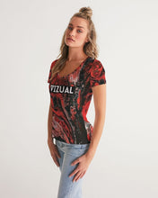 Load image into Gallery viewer, Red and Black Ink Color Base V-neck T-Shirt Women&#39;s V-Neck Tee
