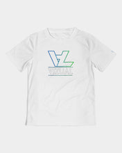 Load image into Gallery viewer, Kid&quot;s Designer T-shirt highlighter blue and green logo
