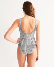 Load image into Gallery viewer, Grey and white tie dye Designer T-shirt Women&#39;s One-Piece Swimsuit
