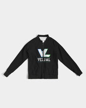 Load image into Gallery viewer, Women&#39;s Black Bomber Jacket highlighter blue&amp;green logo
