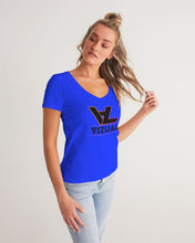 Load image into Gallery viewer, Women&#39;s V-neck Designer T-shirt royal blue Women&#39;s V-Neck Tee
