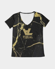 Load image into Gallery viewer, black and gold Women&#39;s V-Neck Tee
