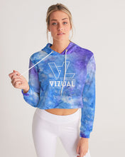 Load image into Gallery viewer, Blue and purple tie dye women&#39;s designer T-shirt Women&#39;s Cropped Hoodie
