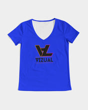 Load image into Gallery viewer, Women&#39;s V-neck Designer T-shirt royal blue Women&#39;s V-Neck Tee
