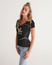 Load image into Gallery viewer, black and gold Women&#39;s V-Neck Tee
