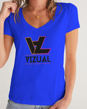 Load image into Gallery viewer, Women&#39;s V-neck Designer T-shirt royal blue Women&#39;s V-Neck Tee
