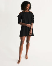 Load image into Gallery viewer, Black off shoulder A dress Women&#39;s Open Shoulder A-Line Dress
