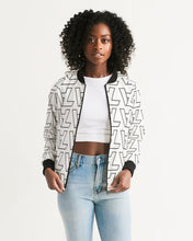 Load image into Gallery viewer, &quot;Vizúal on Repeat&quot; Logo Bomber Jacket  white Women&#39;s Bomber Jacket

